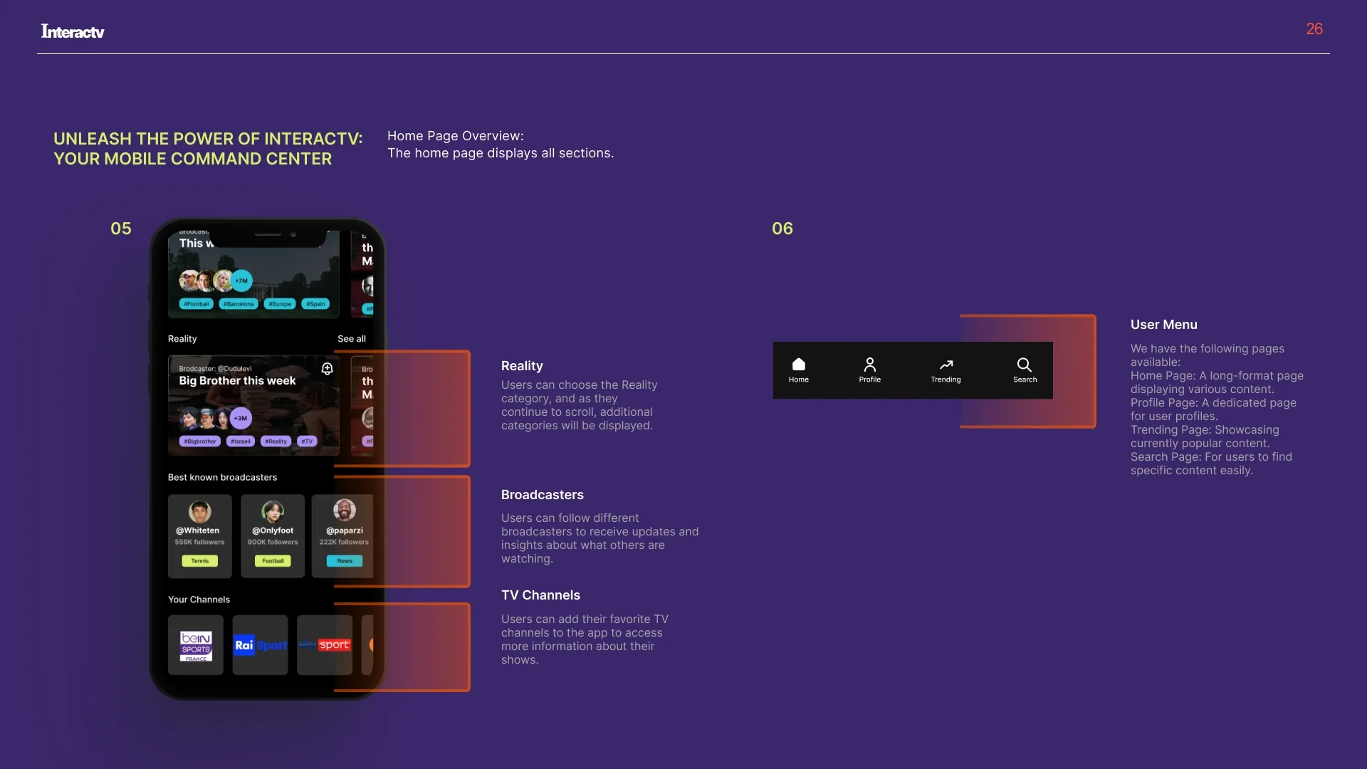 InteracTV mobile navigation and TV connection controls
