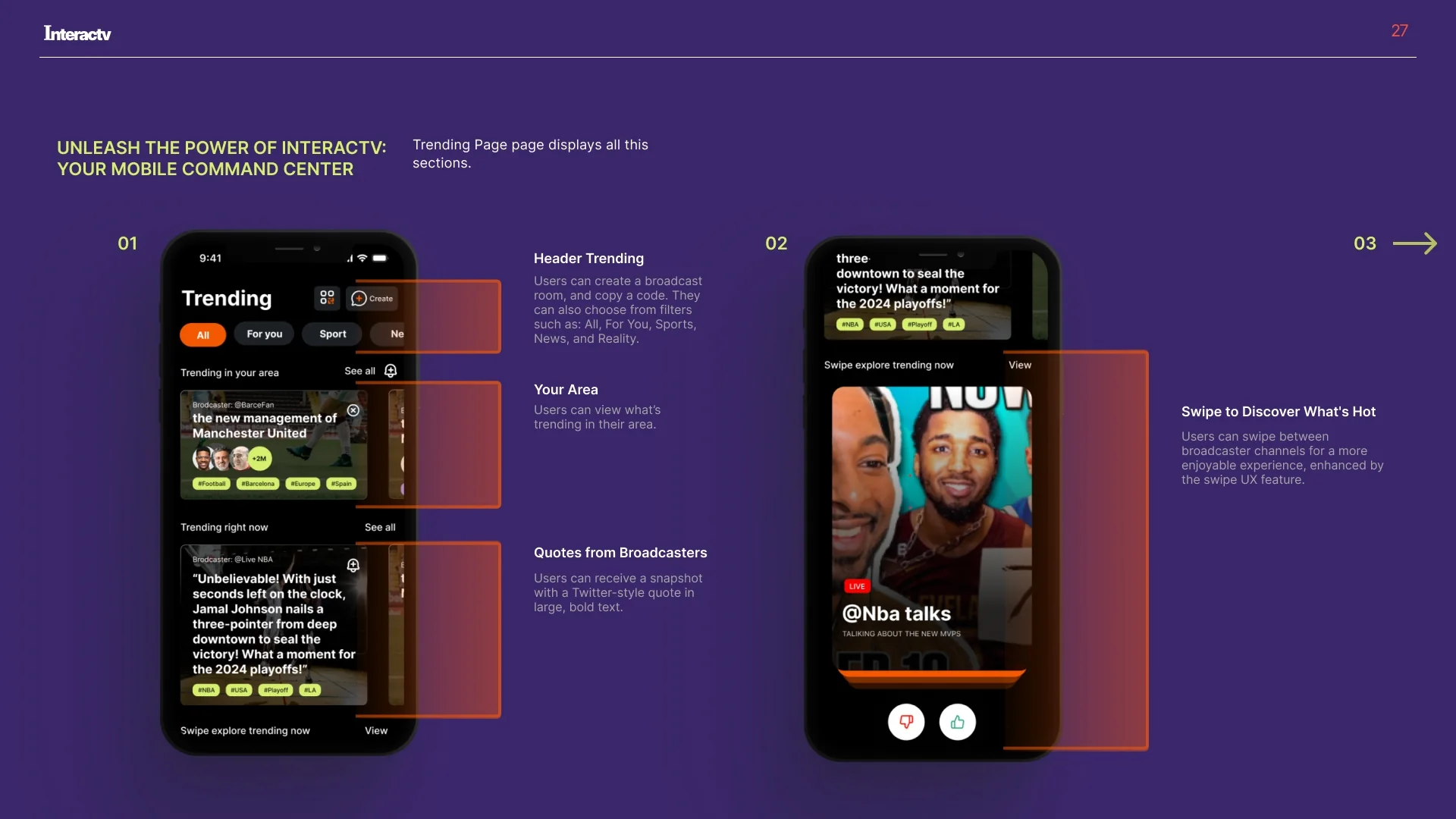 InteracTV trending and creator profile screens
