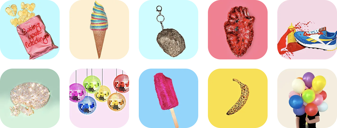 NFT collection grid — pop-art portraits across the icons